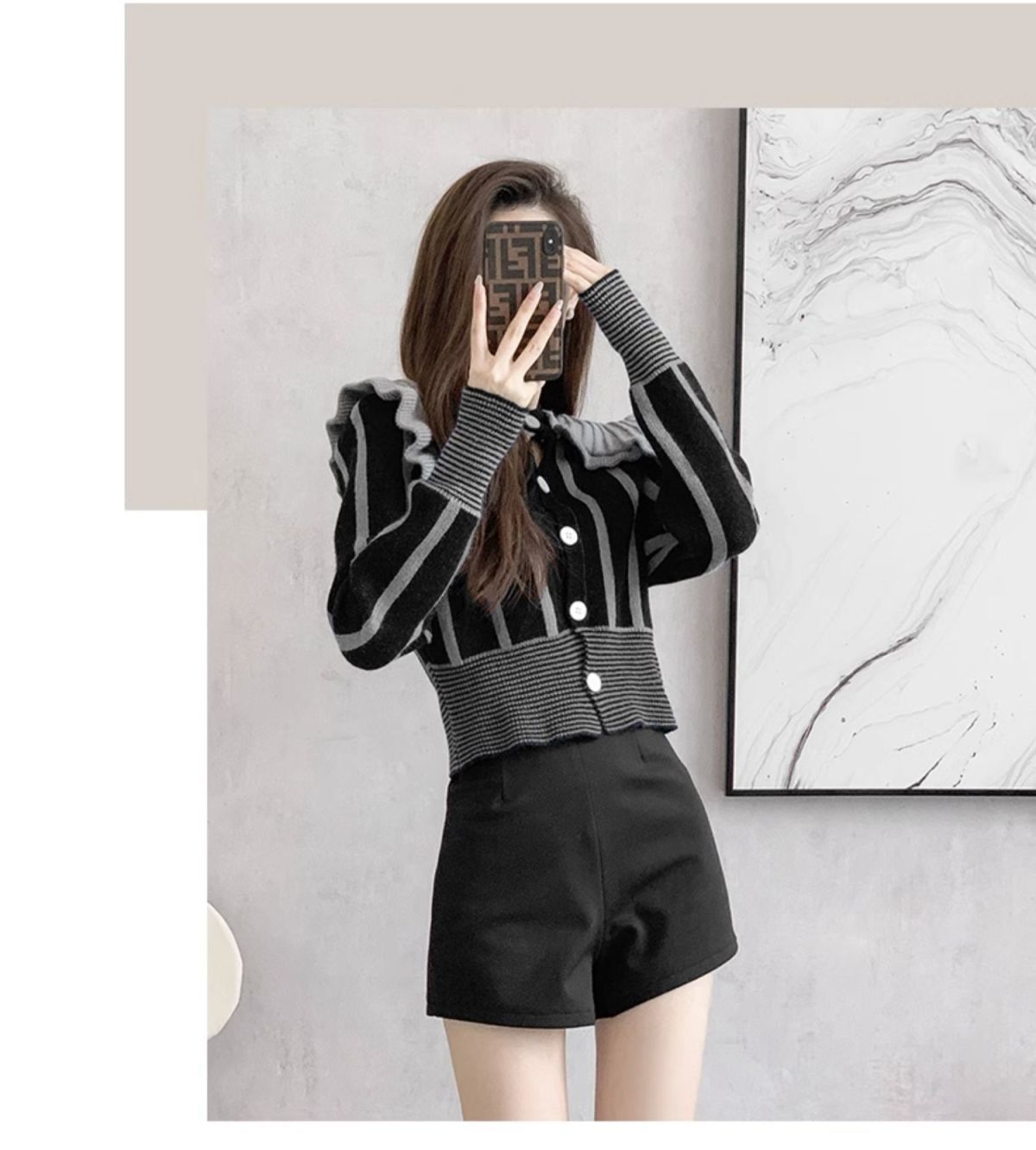 【outer】ストライプ柄ニットカーディガンG24170