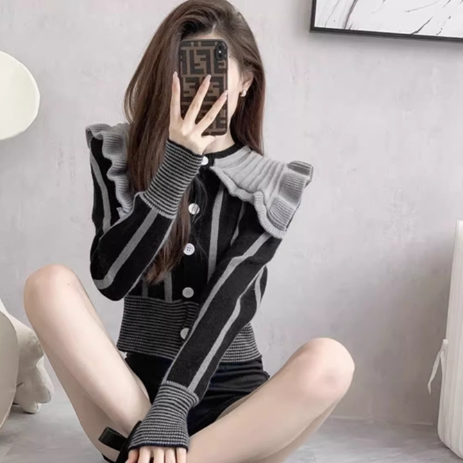 【outer】ストライプ柄ニットカーディガンG24170