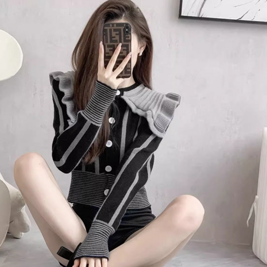 【outer】ストライプ柄ニットカーディガンG24170