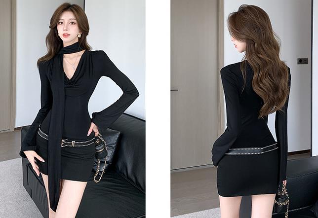 【dress】長袖体型カバーニットワンピースF8327