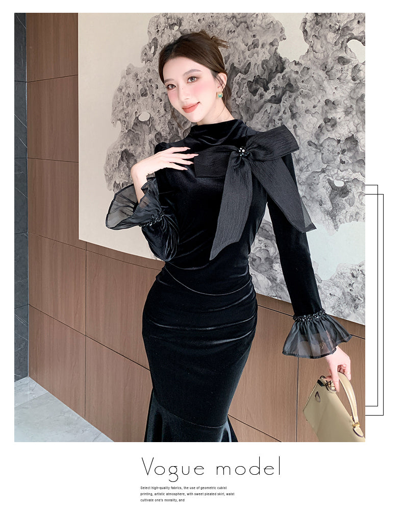 【dress】秋冬リボンマーメイドワンピースG24184