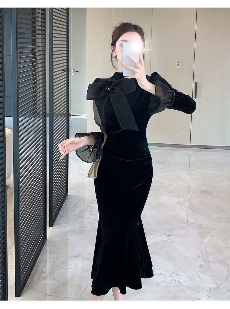 【dress】秋冬リボンマーメイドワンピースG24184