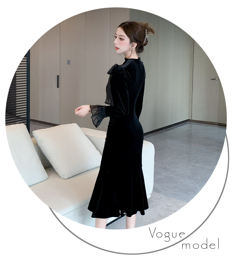 【dress】秋冬リボンマーメイドワンピースG24184