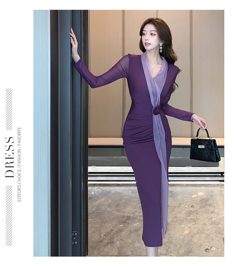 【dress】メッシュ切り替えタイトワンピースG24186