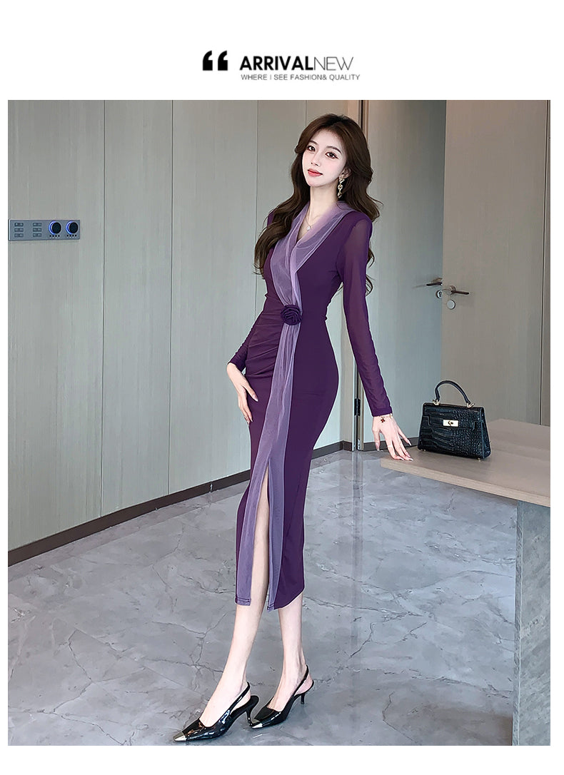 【dress】メッシュ切り替えタイトワンピースG24186