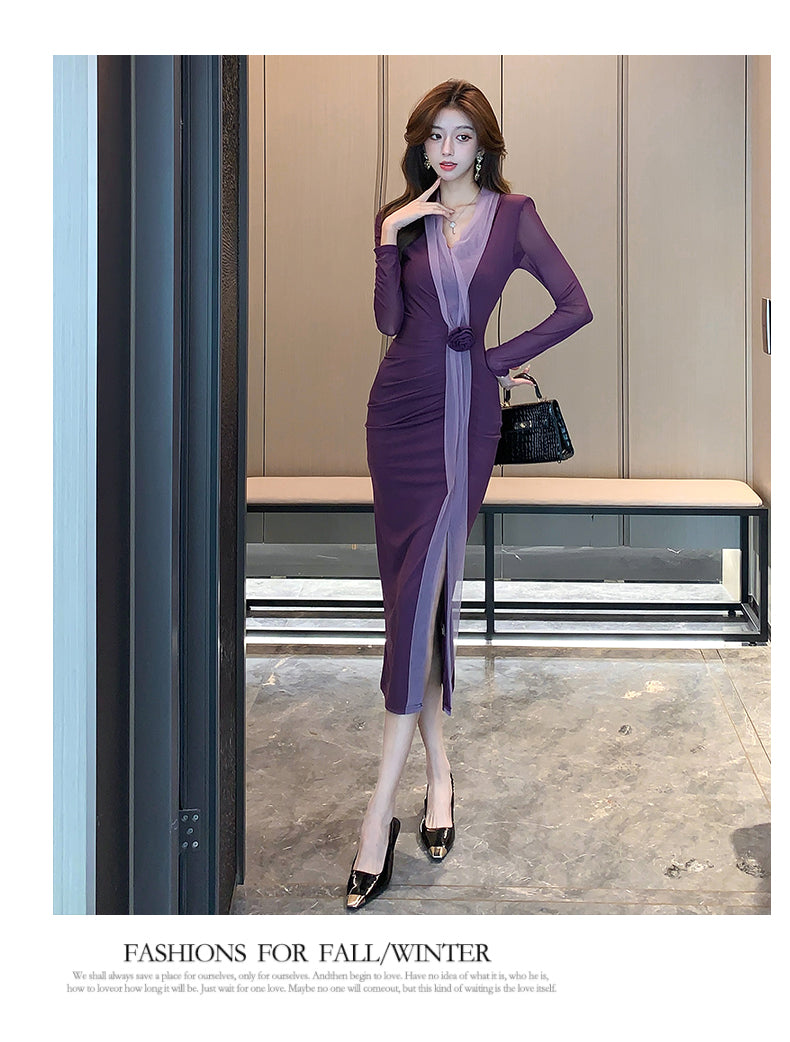 【dress】メッシュ切り替えタイトワンピースG24186