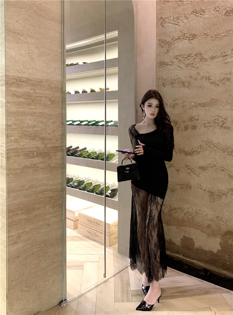 【dress】レース切り替え体型カバーワンピースG24187