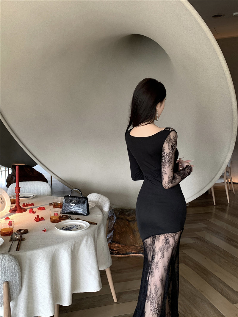 【dress】レース切り替え体型カバーワンピースG24187