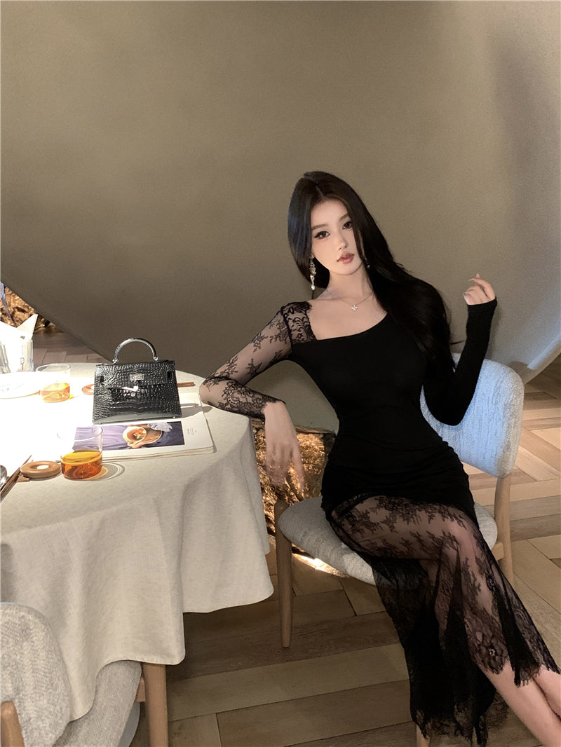 【dress】レース切り替え体型カバーワンピースG24187