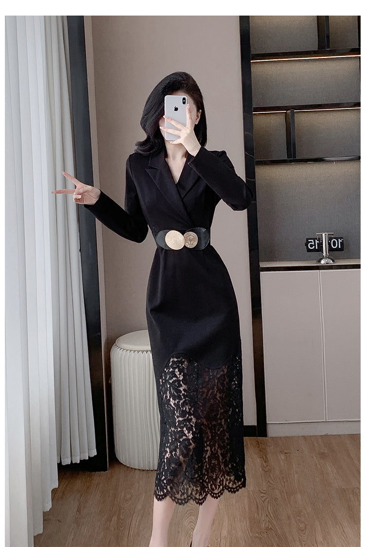 【dress】レース切り替えスーツタイトワンピースG24197