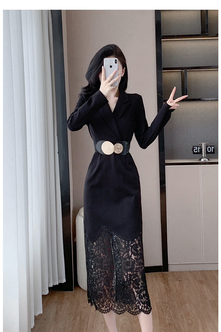 【dress】レース切り替えスーツタイトワンピースG24197