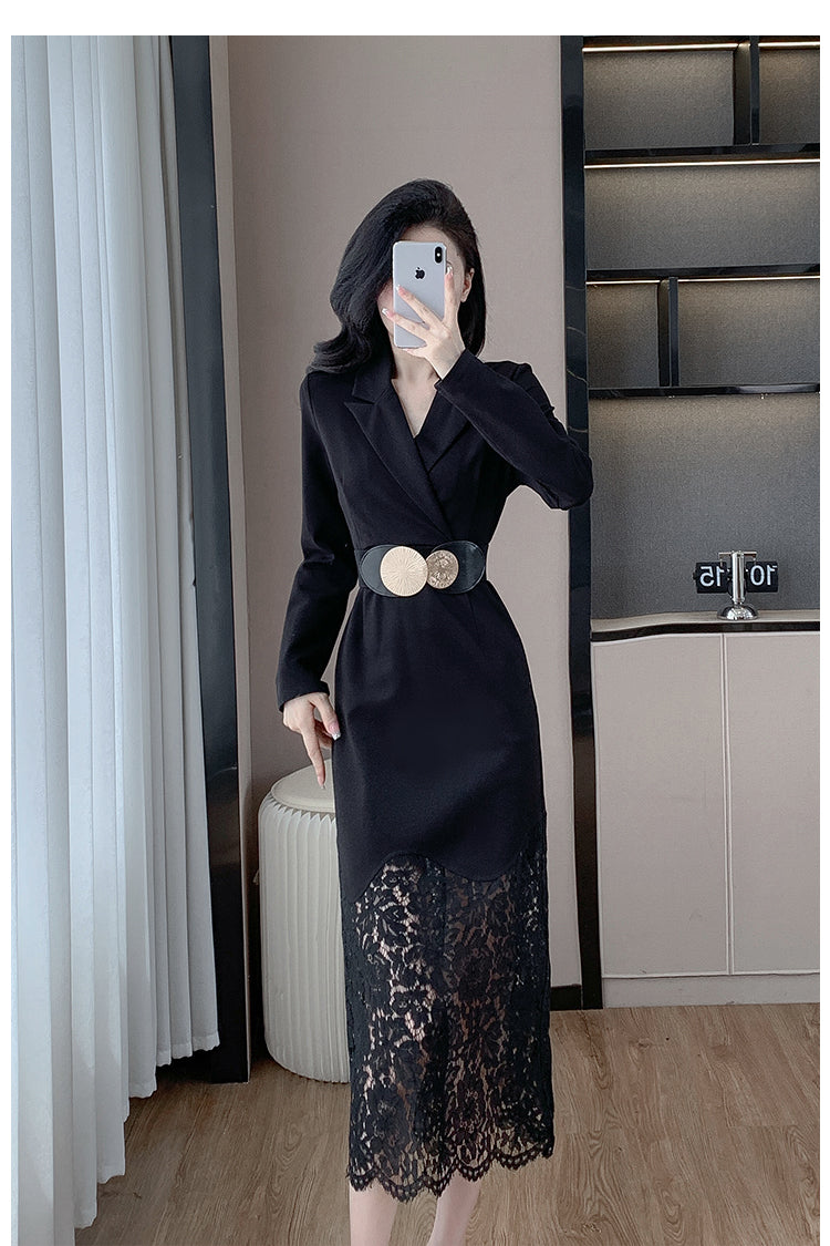 【dress】レース切り替えスーツタイトワンピースG24197