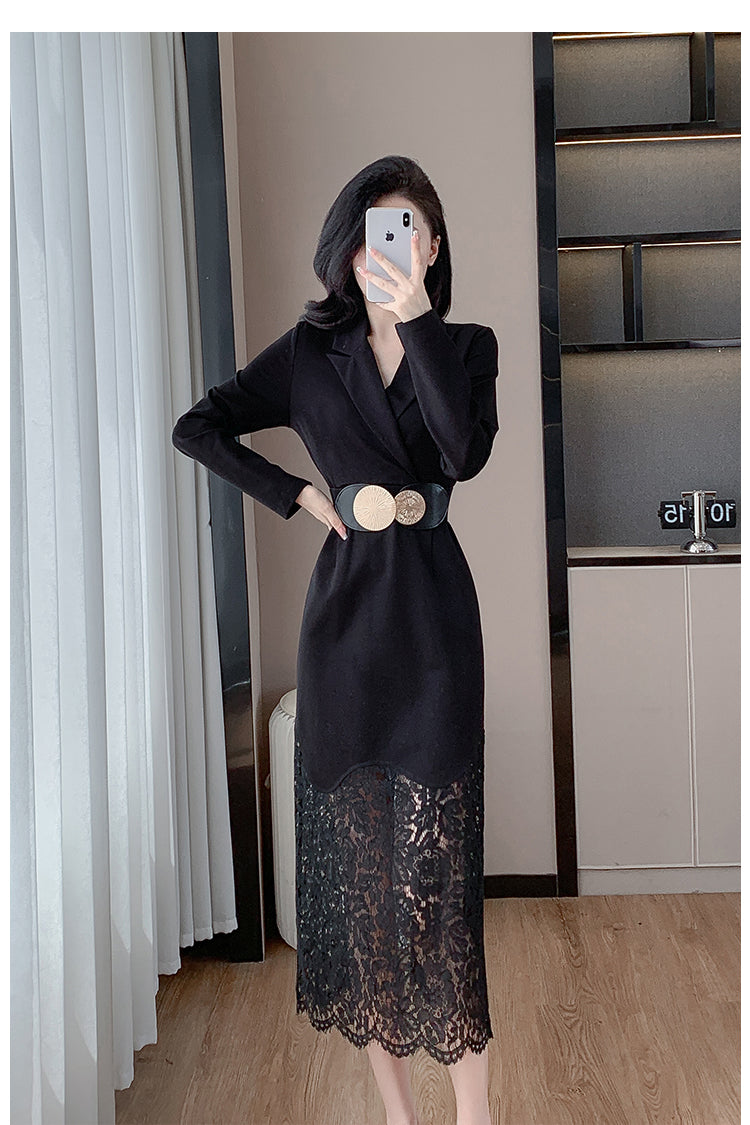 【dress】レース切り替えスーツタイトワンピースG24197