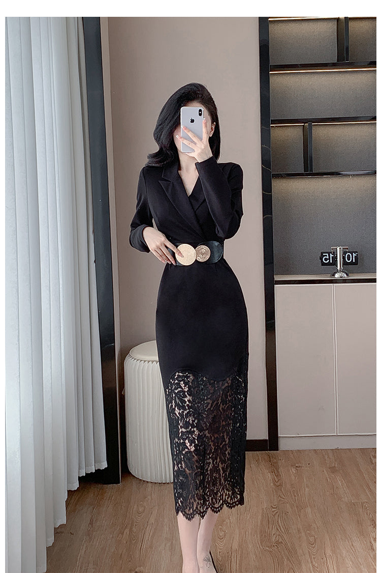 【dress】レース切り替えスーツタイトワンピースG24197