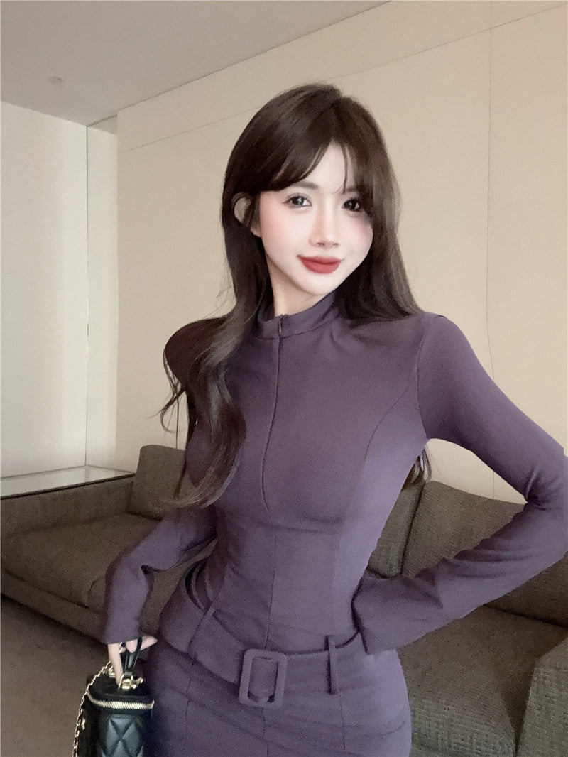 【dress】春秋スタンドネックタイトワンピースG24199