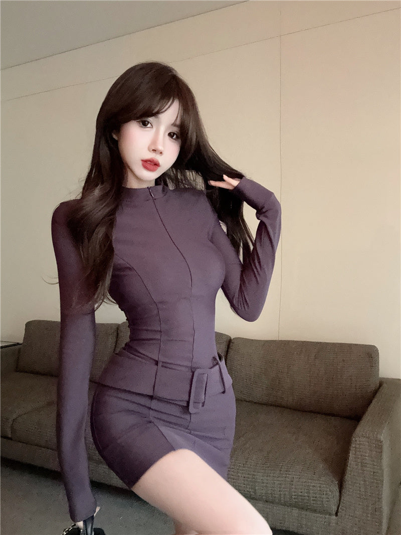 【dress】春秋スタンドネックタイトワンピースG24199