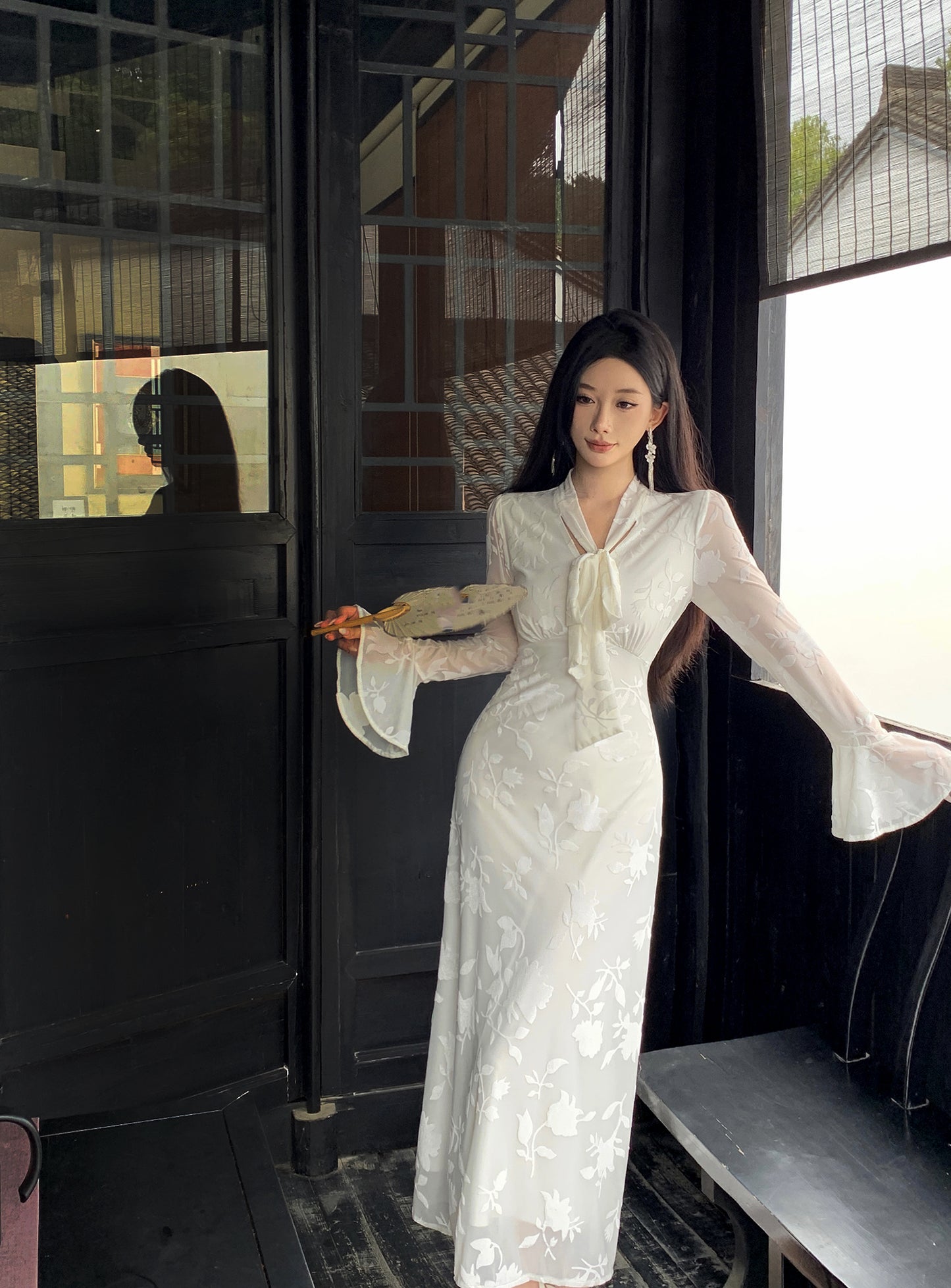 【dress】Vネック秋冬長袖ワンピースG24202