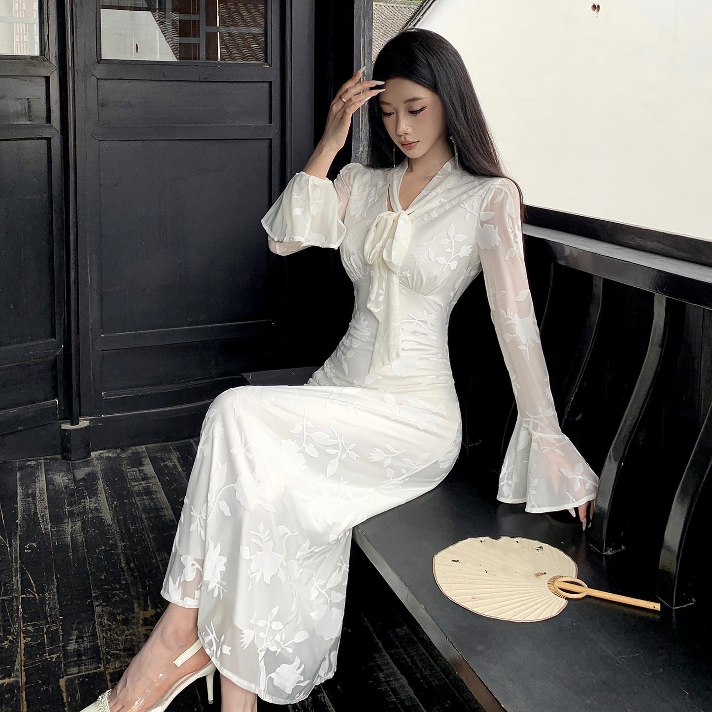 【dress】Vネック秋冬長袖ワンピースG24202