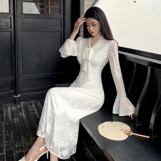 【dress】Vネック秋冬長袖ワンピースG24202