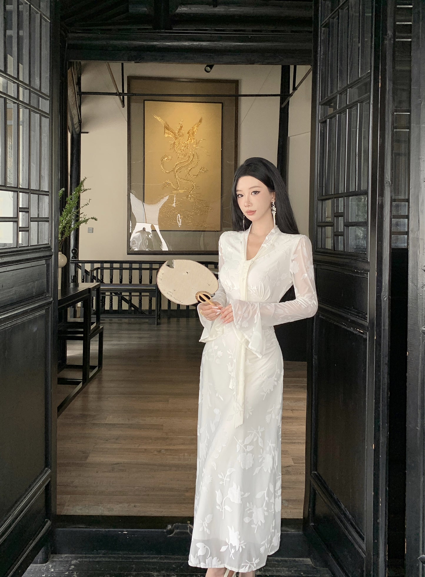 【dress】Vネック秋冬長袖ワンピースG24202