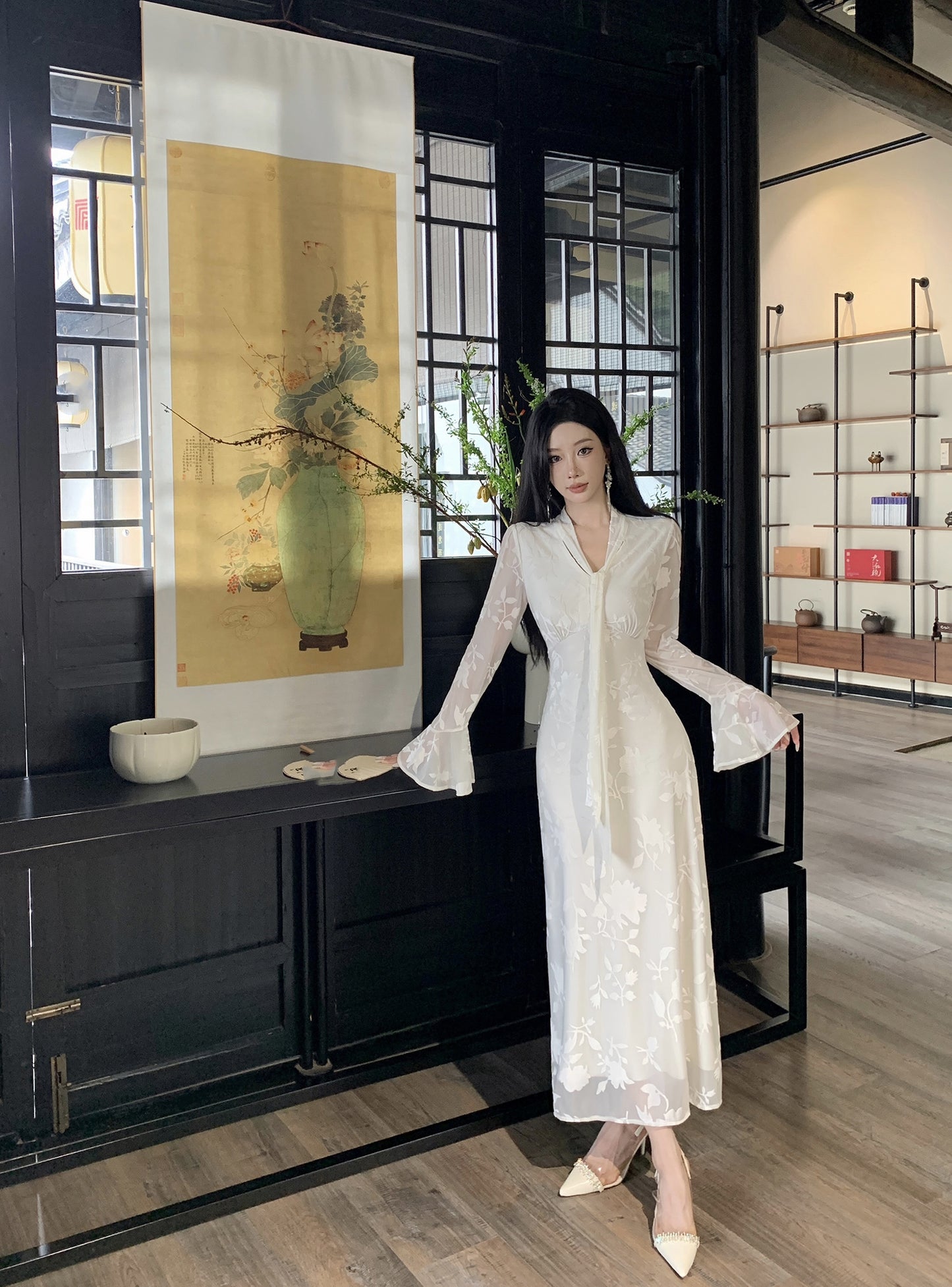 【dress】Vネック秋冬長袖ワンピースG24202