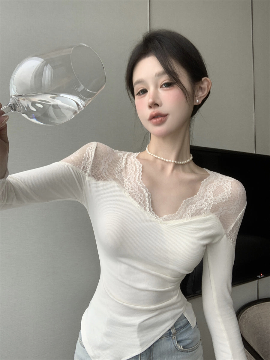 【tops】レース切り替え長袖TシャツG24208
