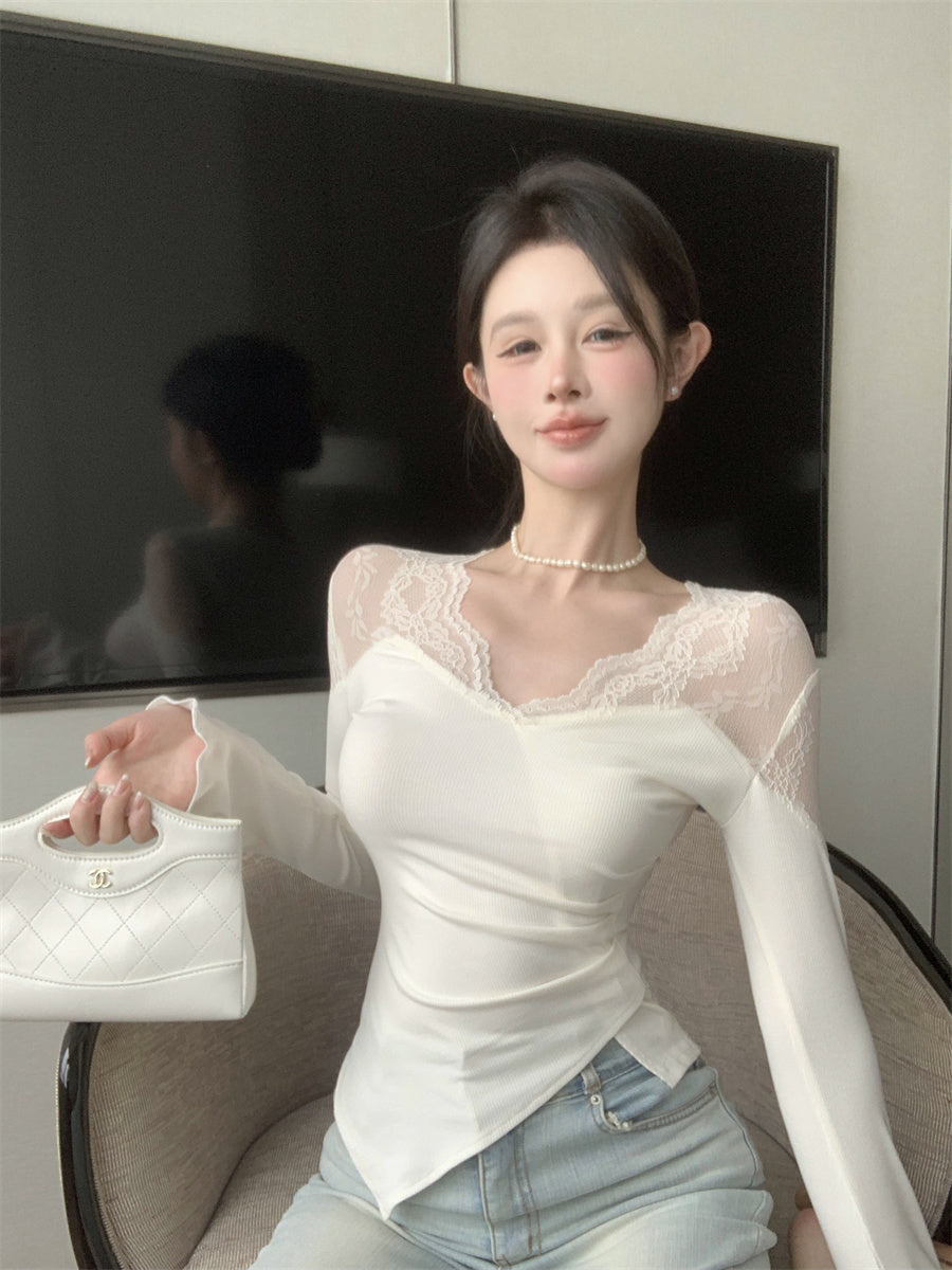 【tops】レース切り替え長袖TシャツG24208