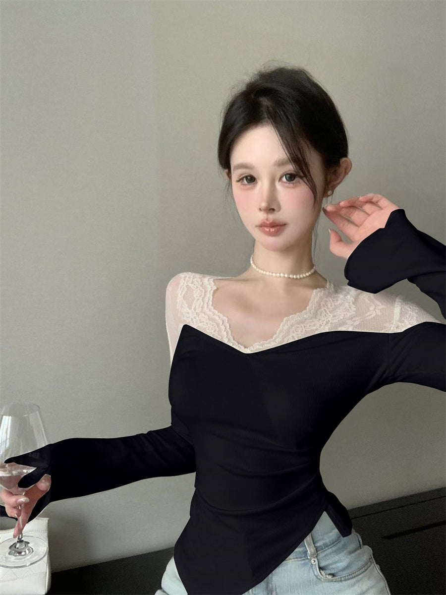 【tops】レース切り替え長袖TシャツG24208