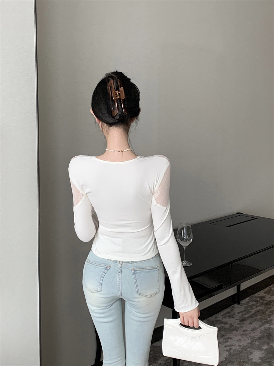 【tops】レース切り替え長袖TシャツG24208