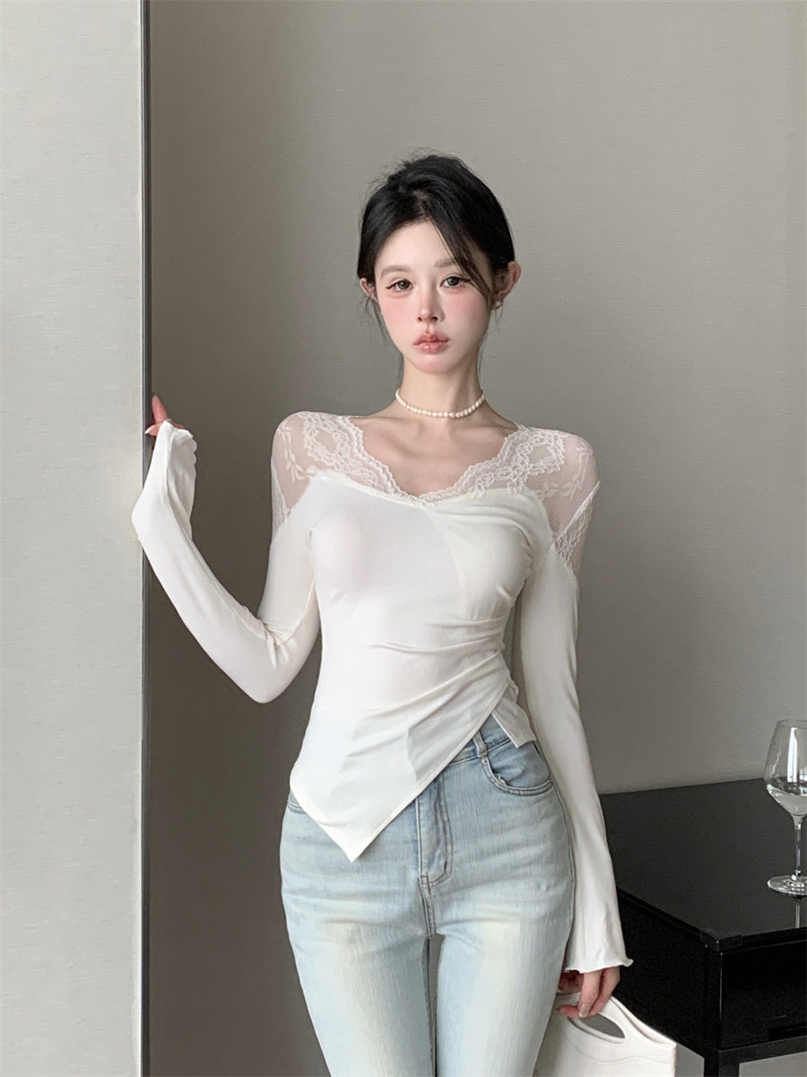 【tops】レース切り替え長袖TシャツG24208