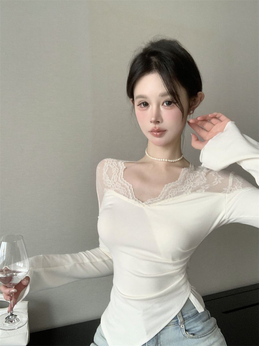 【tops】レース切り替え長袖TシャツG24208