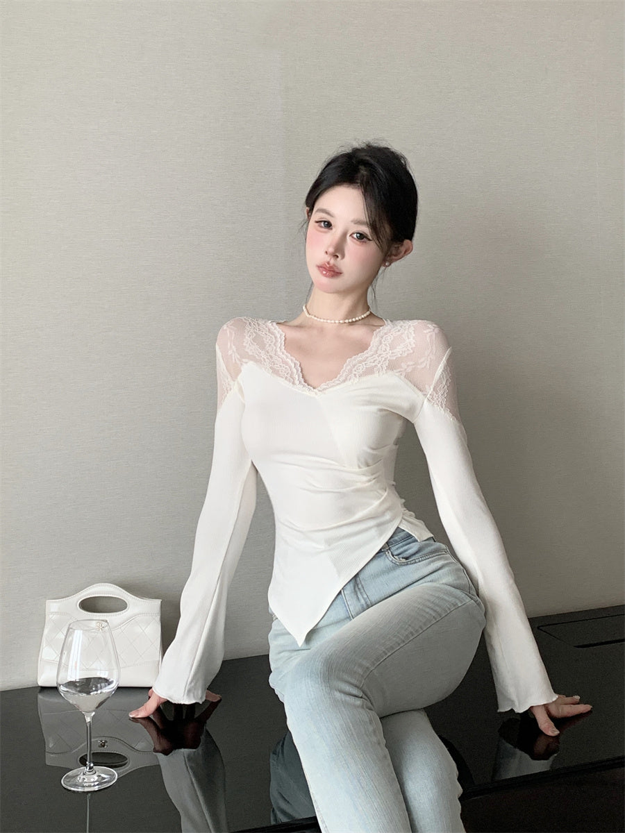 【tops】レース切り替え長袖TシャツG24208
