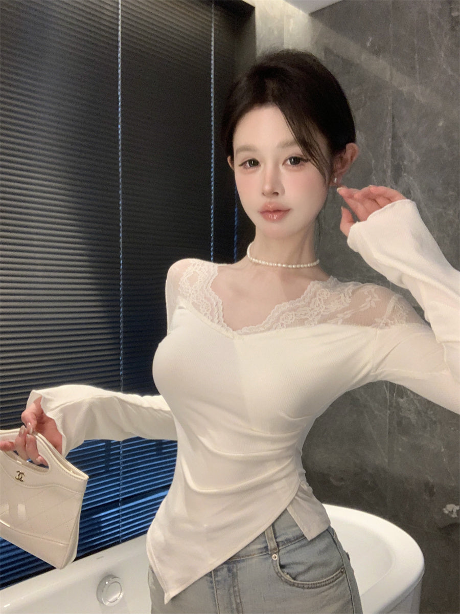 【tops】レース切り替え長袖TシャツG24208