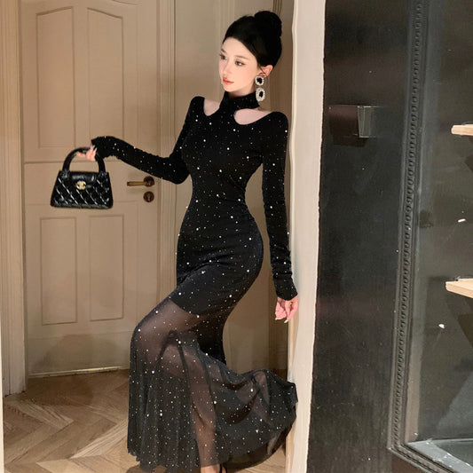 【dress】キラキラ長袖マーメイドワンピースG24212