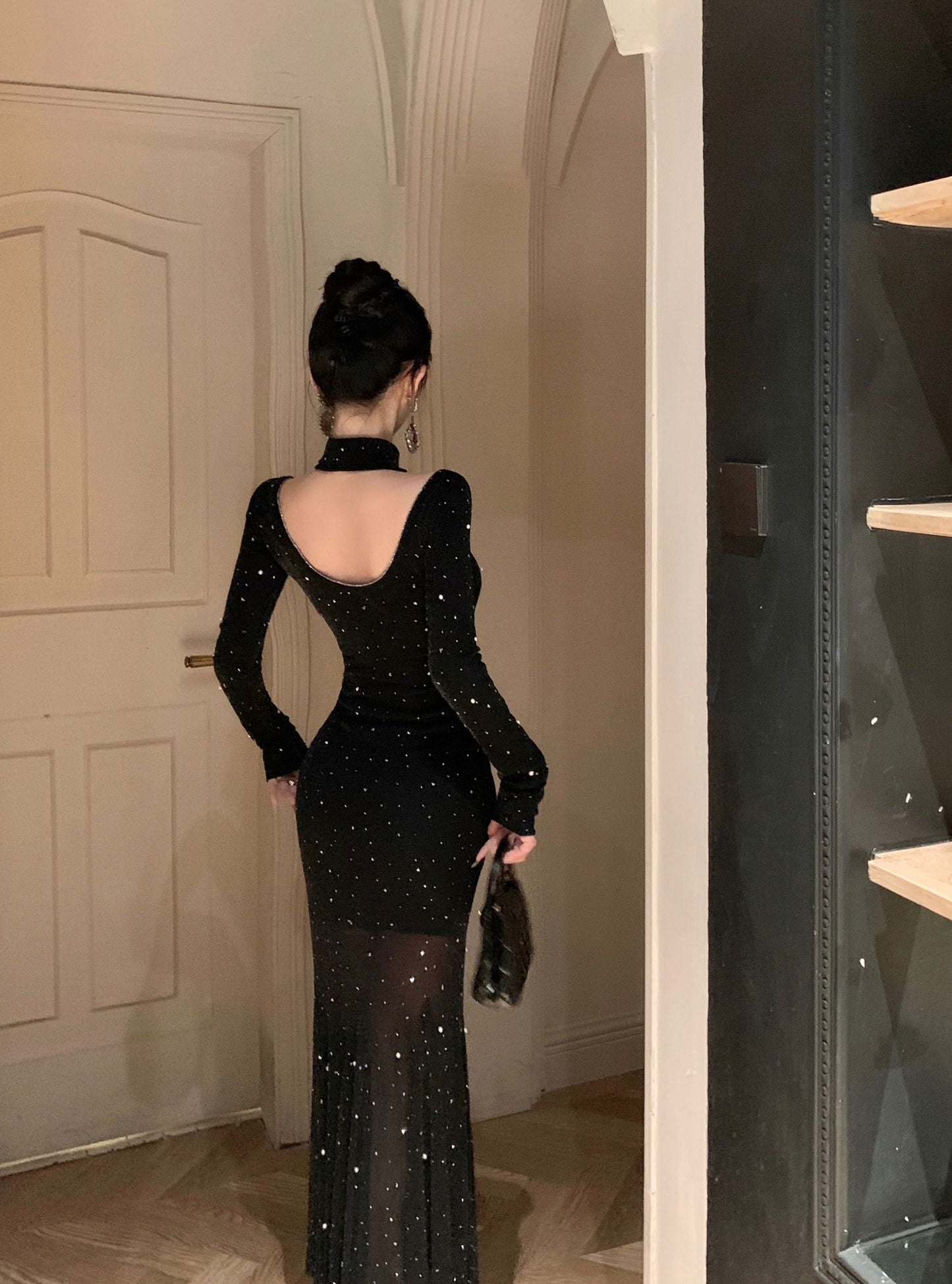 【dress】キラキラ長袖マーメイドワンピースG24212