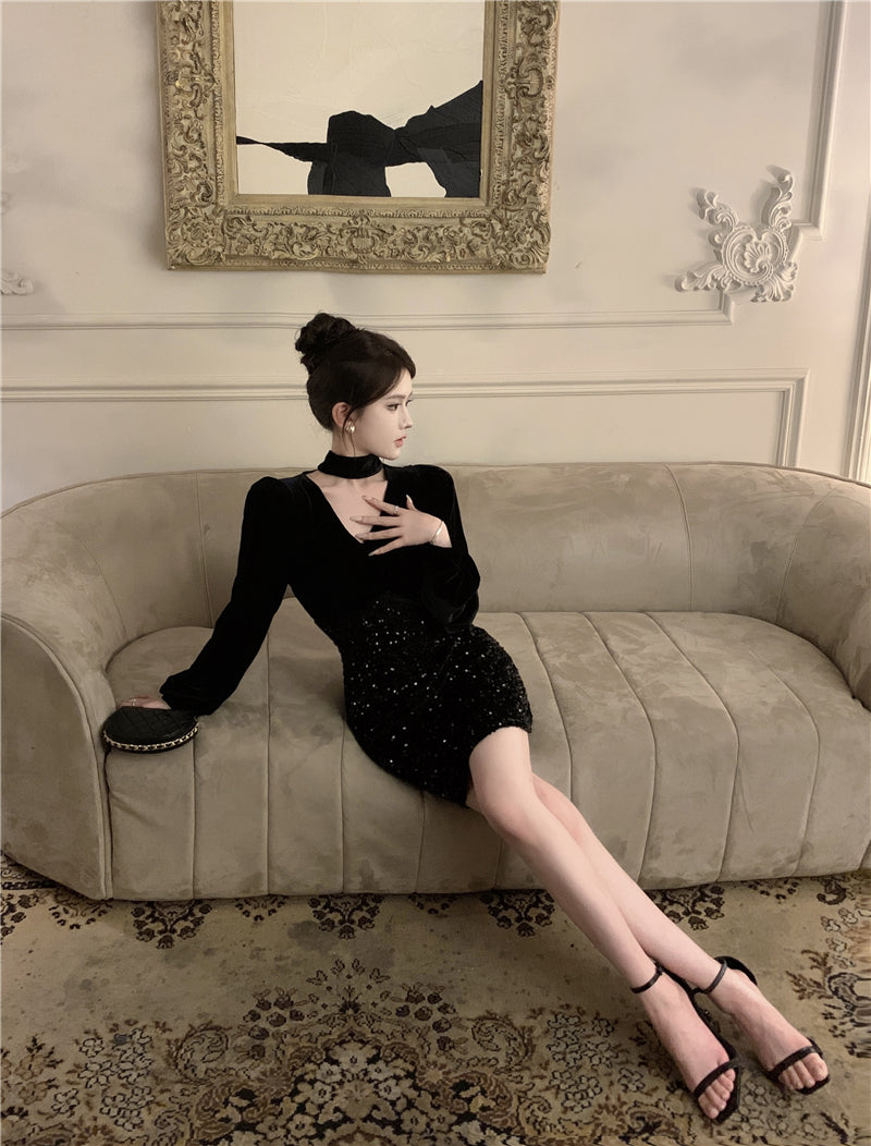 【dress】Vネック長袖タイトワンピースG24214