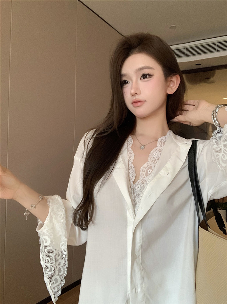 【tops】Vネック偽二つ切り替えシャツG24217