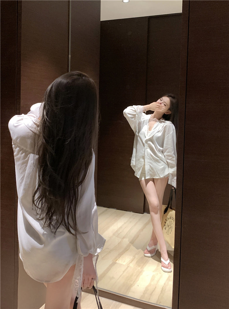 【tops】Vネック偽二つ切り替えシャツG24217