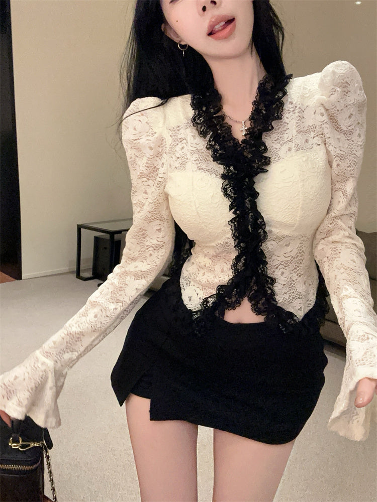 【tops】レースフレアスリーブTシャツG24220