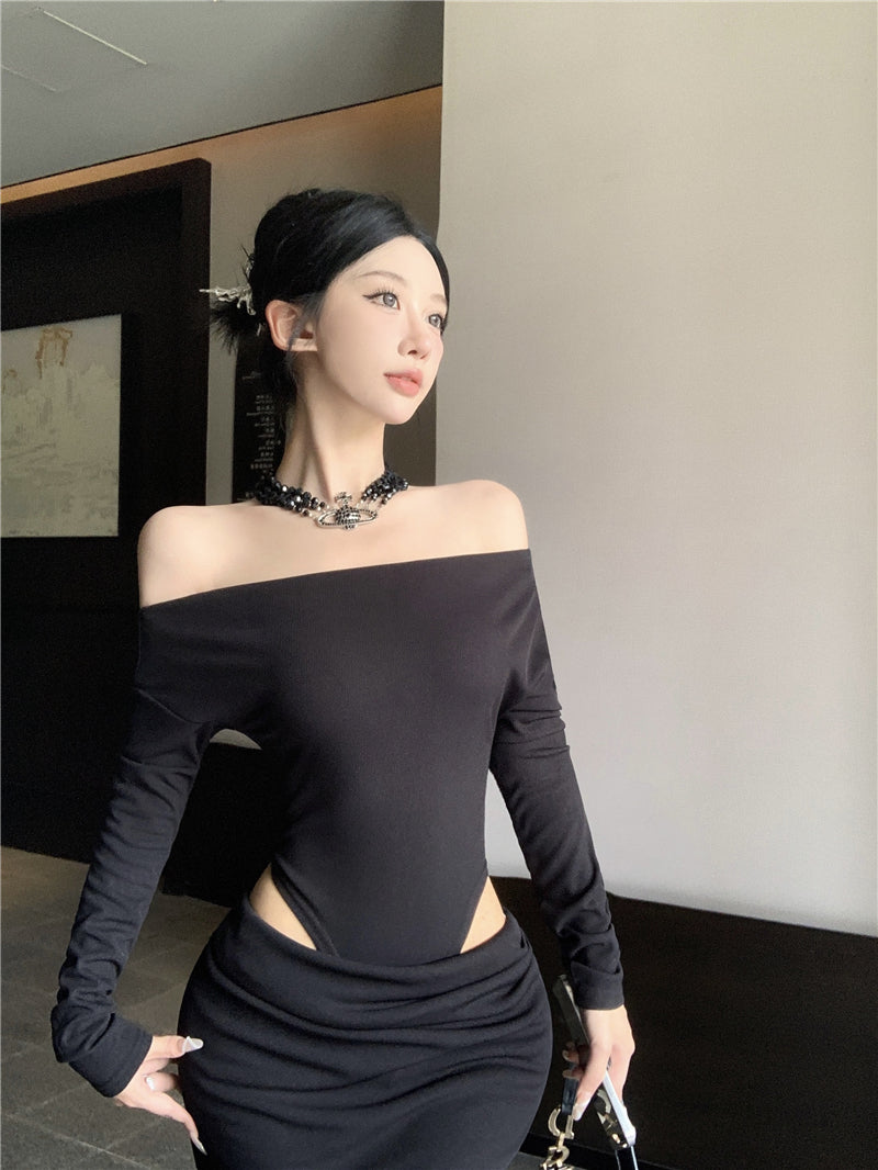 【dress】オフショルダー長袖ワンピースG24225