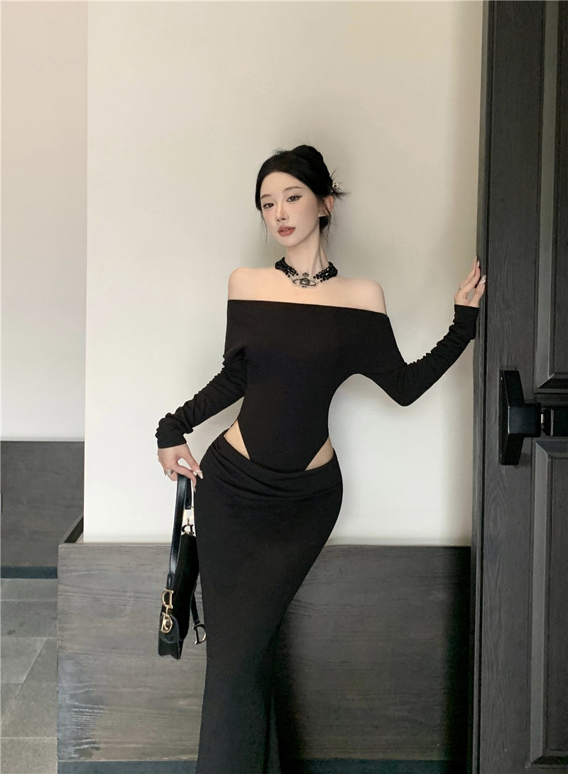 【dress】オフショルダー長袖ワンピースG24225