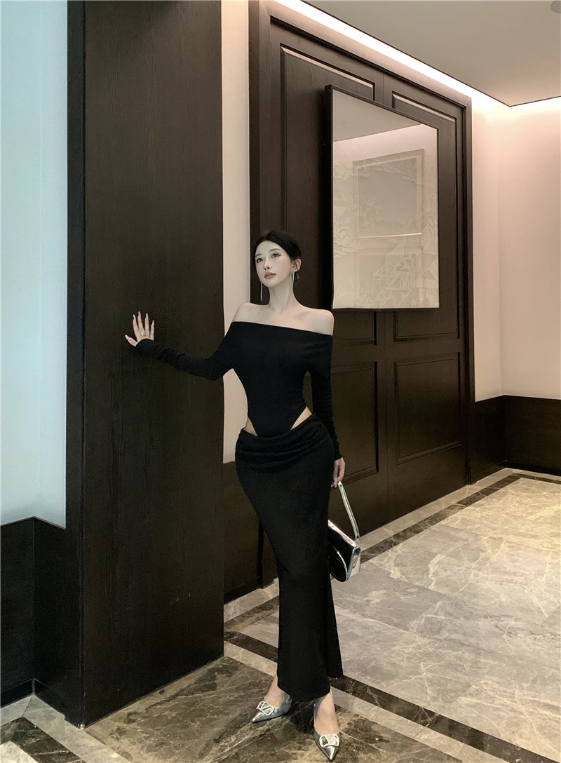 【dress】オフショルダー長袖ワンピースG24225