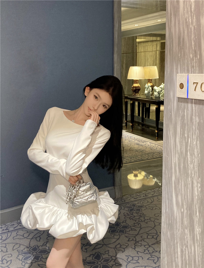 【dress】フランス風秋冬ギャザーワンピースG24226