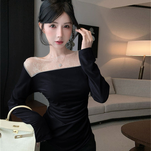 【tops】レース切り替長袖TシャツG24227