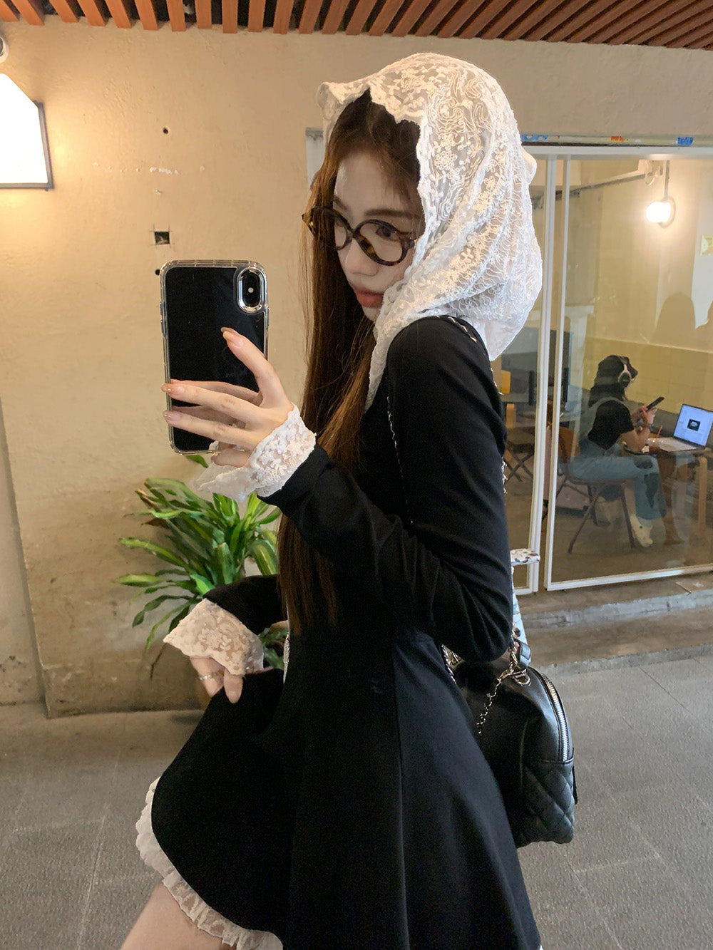 【dress】レース切り替フード付きワンピースG24229