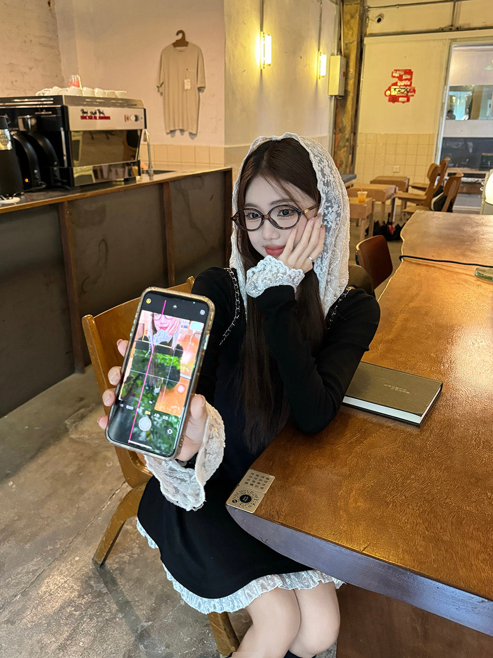 【dress】レース切り替フード付きワンピースG24229