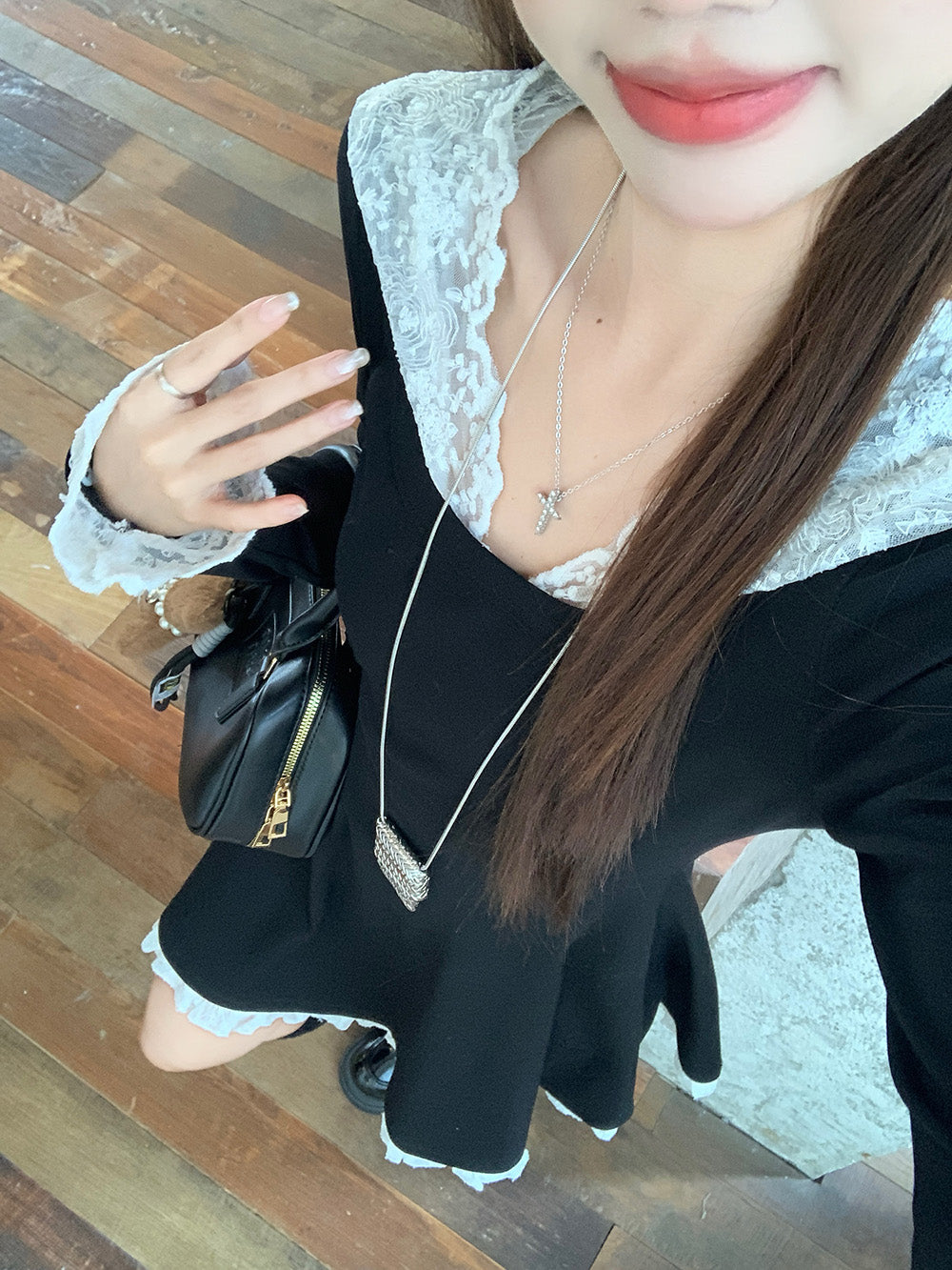 【dress】レース切り替フード付きワンピースG24229