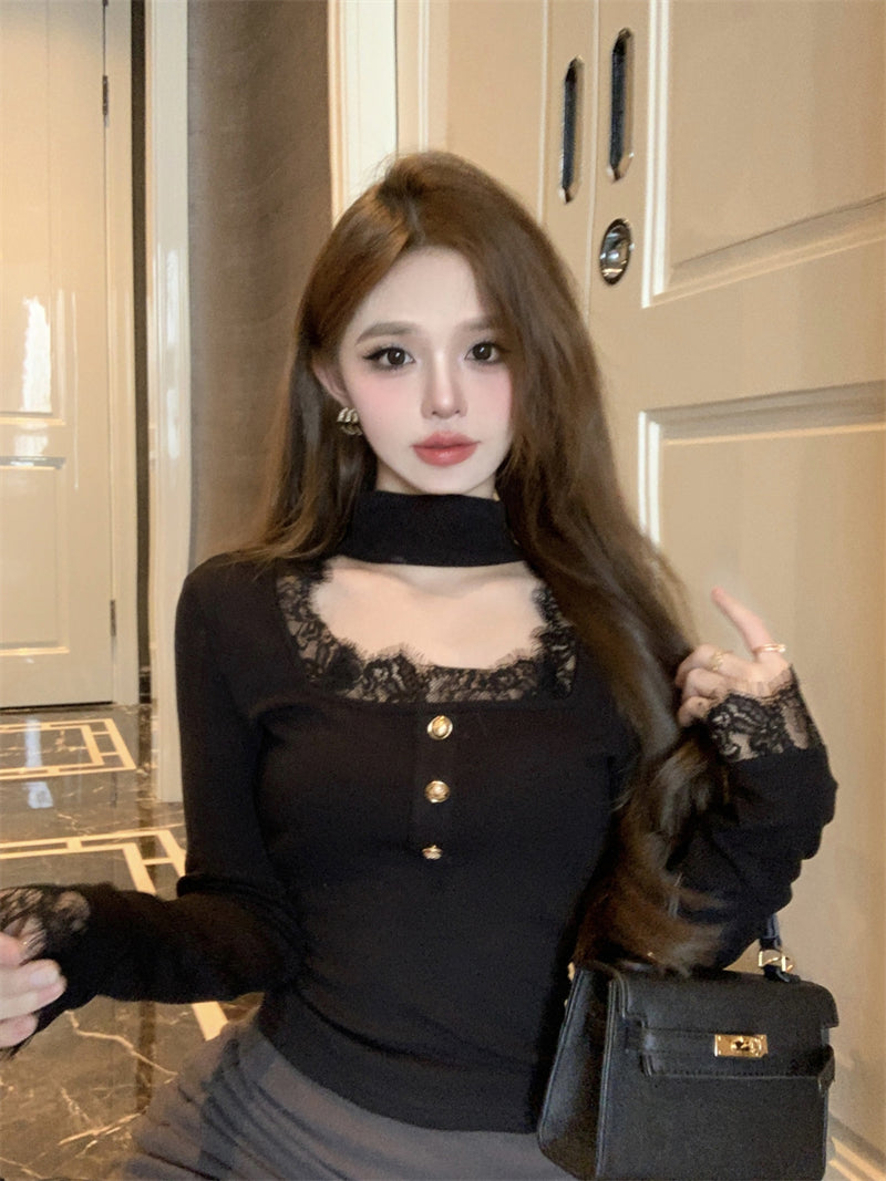 【tops】レース切り替え長袖TシャツG24240