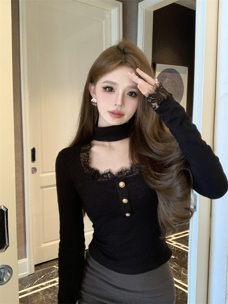 【tops】レース切り替え長袖TシャツG24240