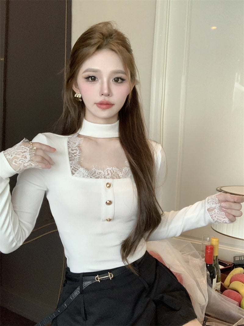 【tops】レース切り替え長袖TシャツG24240